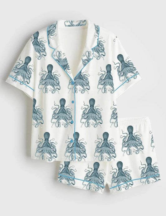 Women’s Octopus Oasis in Sea Short Sleeve Satin Pajama Set
