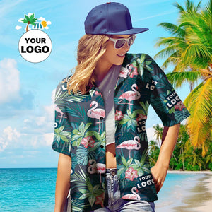 Custom Logo Shirt Women's Hawaiian Shirt Flamingo Flower