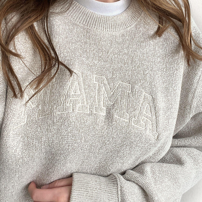 Custom MAMA Cozy Knit Fleece Pullover Crewneck Lane Sweatshirt| Embroidered MAMA Sweatshirt| Pregnancy Announcement |Gift for Mom | LS11EMA1