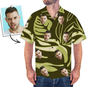 Custom Face Dark Green Hawaiian Shirt Leaves