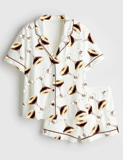 Women’s Tini Time Espresso Martini Short Sleeve Satin Pajama Set