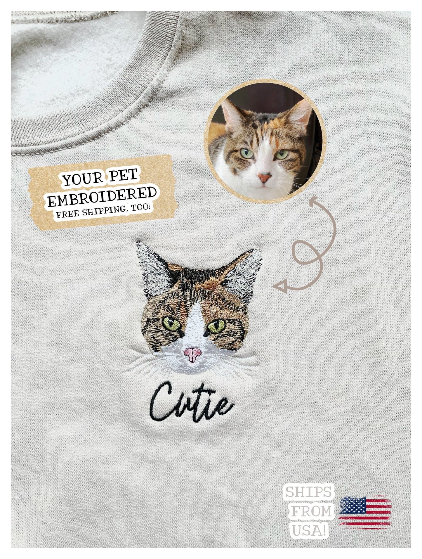 Custom Embroidered Pet Crewneck Sweatshirt, Custom Dog Shirt, Custom Cat Sweatshirt