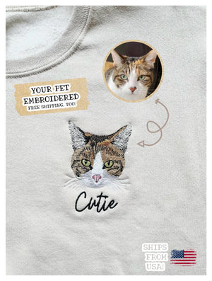 Custom Embroidered Pet Crewneck Sweatshirt, Custom Dog Shirt, Custom Cat Sweatshirt