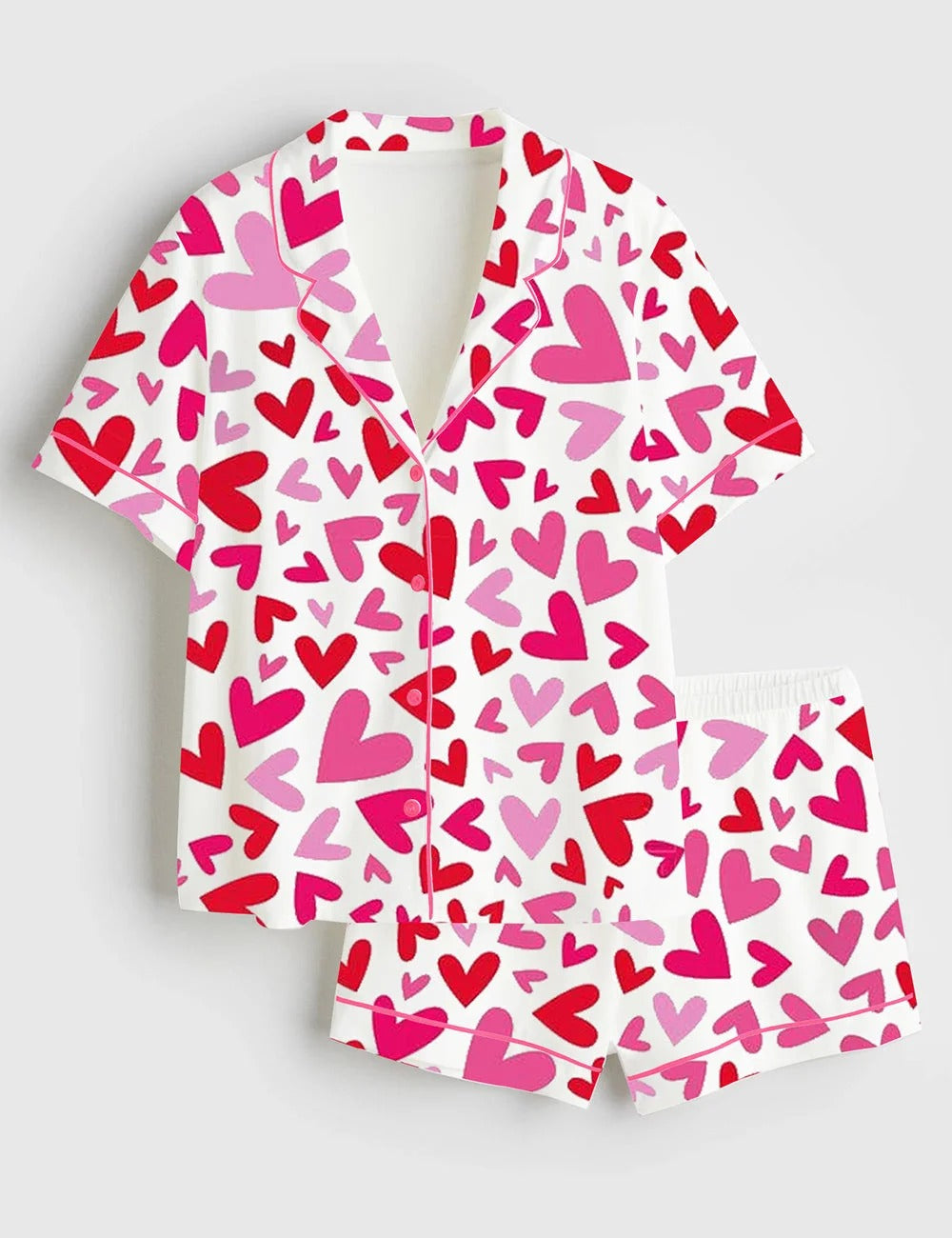 Women's Valentine Heart Short Sleeve Satin Pajama Set