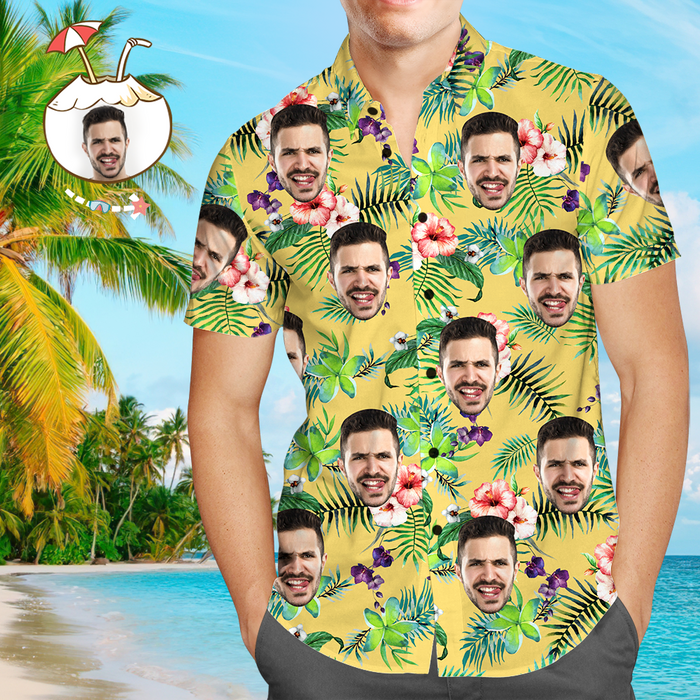 Custom Face Shirt with Text Men's Hawaiian Shirt Fashion Apparel