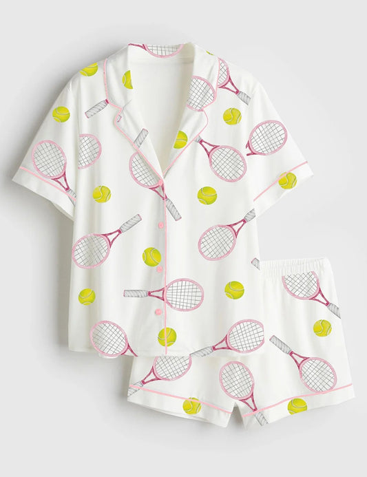 Women’s Tennis Lover Short Sleeve Satin Pajama Set