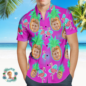 Custom Photo Hawaiian Shirt Beach Vacation Men's Popular All Over Print Hawaiian Beach Shirt Holiday Gift Flamingo