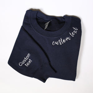 Personalized Embroidered Custom Text Sweatshirt With Custom Text On Sleeve, Cute Mothers Day Gifts, Custom Varsity Outfit, Custom Quote Gift