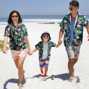 Custom Photo Hawaiian Shirt Couple Outfit Parent-child Wears Personalised Face Hawaiian Shirt Gift for Family