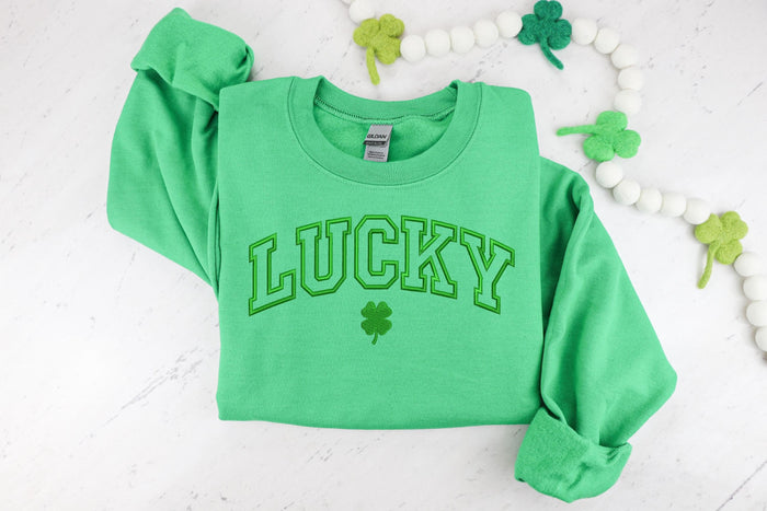 Embroidered Lucky Sweatshirt, Embroidered Crewneck, Saint Patrick's Day Sweatshirt, Lucky Sweatshirt, Green Sweatshirt, Women St Patricks