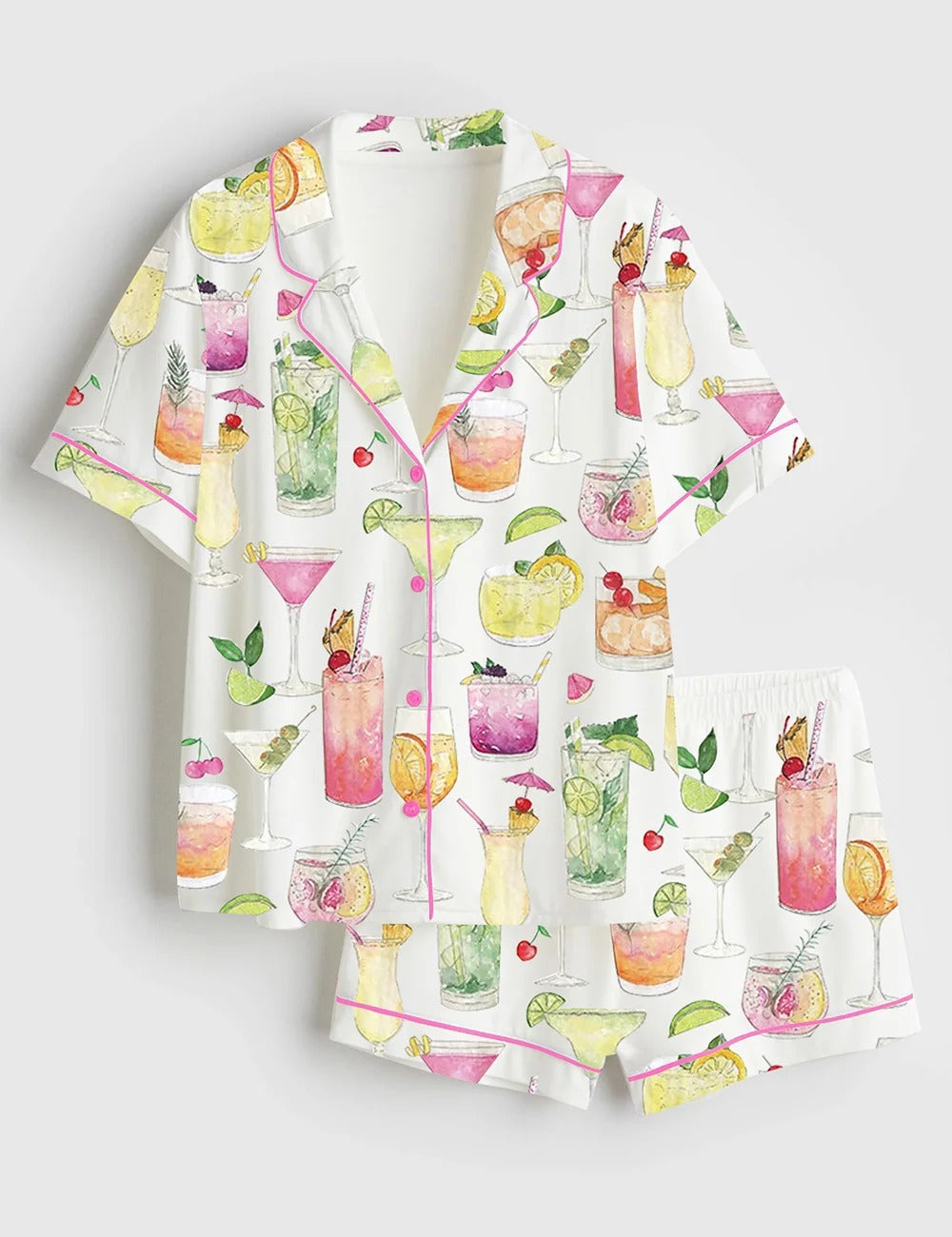 Women's Summer Cocktail Wine Lovers Old Fashioned Short Sleeve Satin Pajama Set