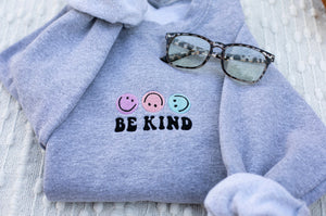 Be Kind Embroidered Crewneck - Trendy Crewneck, Embroidery Sweatshirt, Smiley Face Sweatshirt, Embroidered Crewneck Sweatshirt