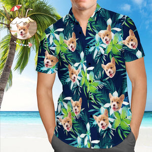 Custom Hawaiian Shirt with Face Custom Dog Face Tropical Shirts Leaves