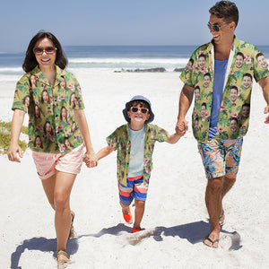 Custom Photo Hawaiian Shirt Couple Outfit Parent-child Wears Personalised Face Hawaiian Shirt Gift Fashion Apparel