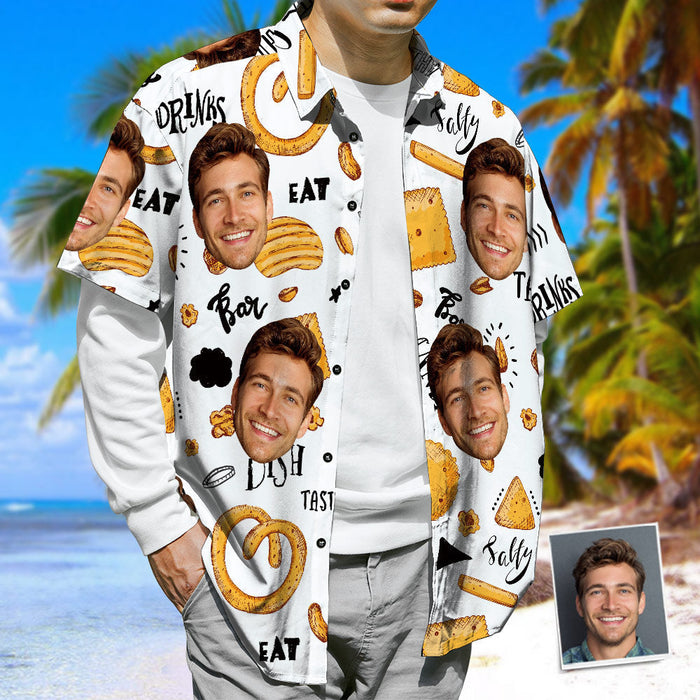 Custom Face Hawaiian Shirt Potato Chips & Onion Rings Casual Tropical Summer Shirt