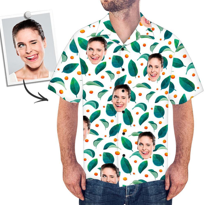 Custom Face All Over Print Green Leaves Hawaiian Shirt