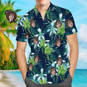 Custom Hawaiian Shirt with Face Custom Dog Face Tropical Shirts Leaves Father's Day Shirt Gift for Dad