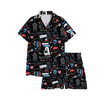Lights Out Pajama Set (Short or Long), Funny Meme Sleepwear, Balaclava Chaos Nightwear, Black Cat Loungewear Gift for Bookish Girls