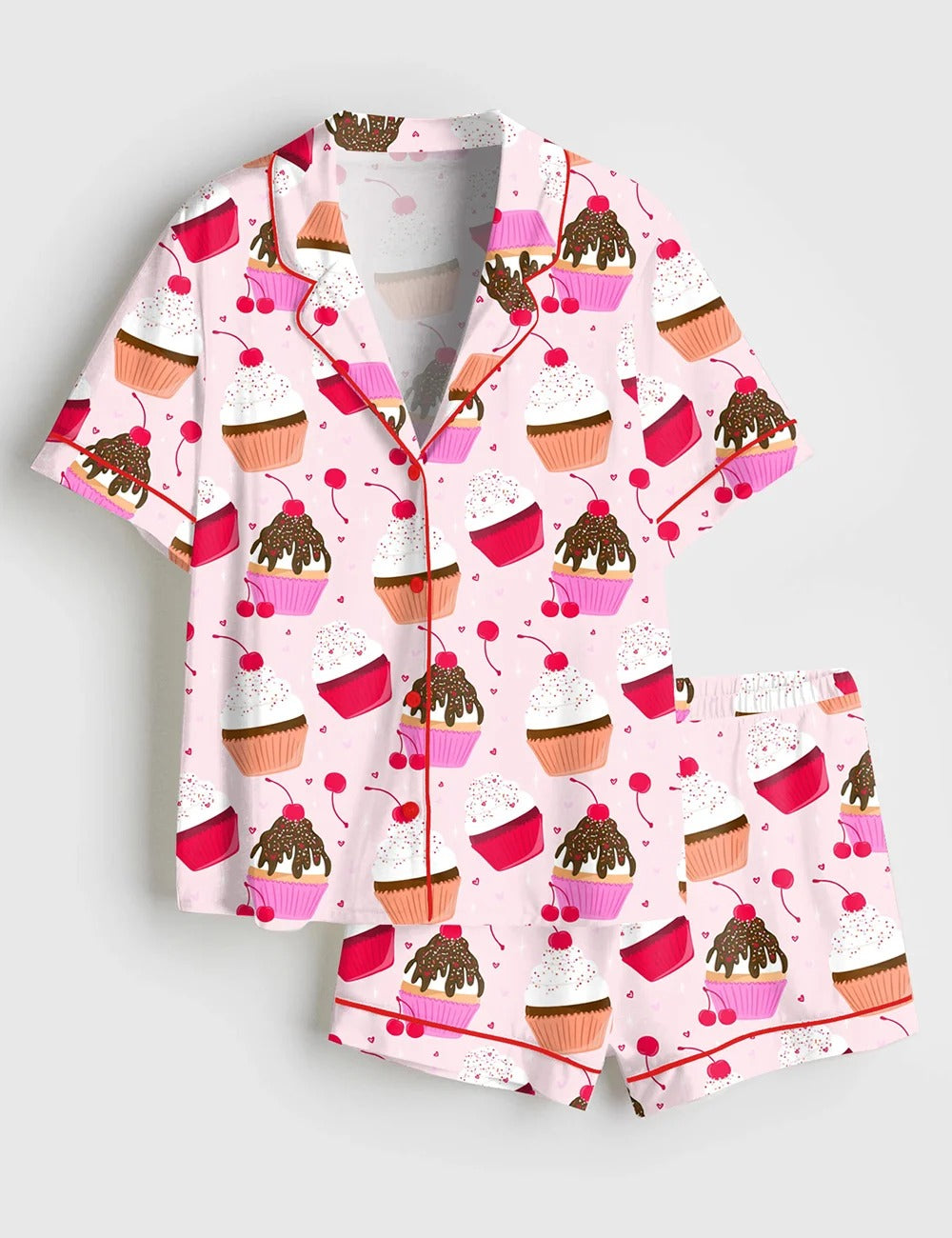 Women’s Pink Cupcake Short Sleeve Satin Pajama Set