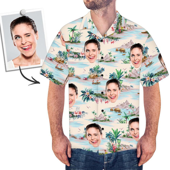 Custom Face All Over Print With Landscape Pattern Hawaiian Shirt