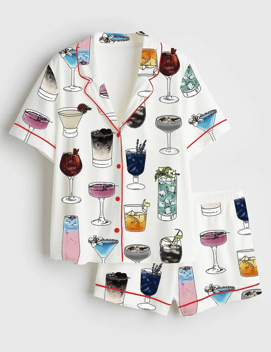 Women's The Eras Cocktails Short Sleeve Satin Pajama Set