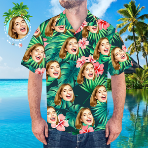 Custom Face All Over Print Beach Style Hawaiian Shirt Flowers