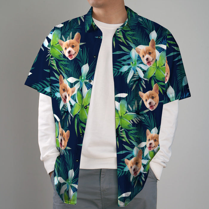 Custom Hawaiian Shirt with Face Custom Dog Face Hawaiian Shirt Leaves Tropical Shirts