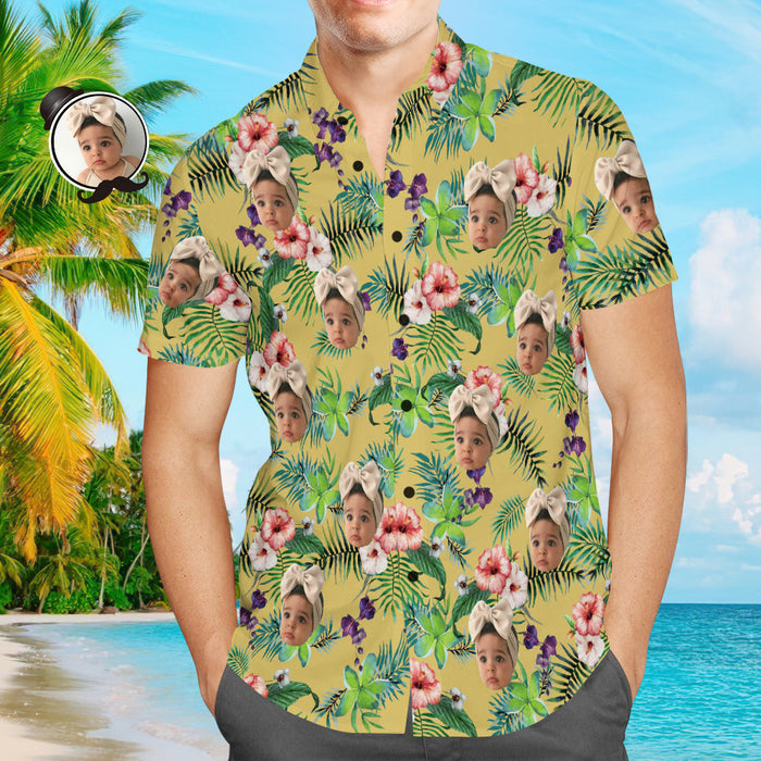 Custom Face Hawaiian Shirt Flowers Father's Day Shirt Gift for Dad