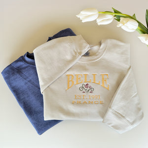 Belle Embroidered Rose Unisex Crewneck or Hoodie