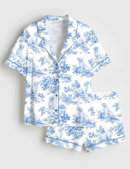 Women’s Golden Retriever Dog Lover Short Sleeve Satin Pajama Set