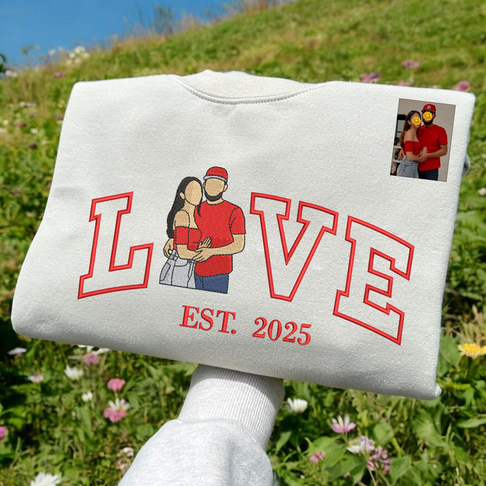 Personalized Embroidered Portrait from Photo Hoodie, Valentines Couple Portrait Lover Sweatshirt, Wedding Portrait, Matching Couple Hoodies