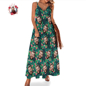 Custom Face Sling Hawaiian Style Long Dress Red Flowers