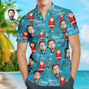 Custom Face Shirt Personalized Photo Men's Hawaiian Shirt Christmas Gift - Happy Santa