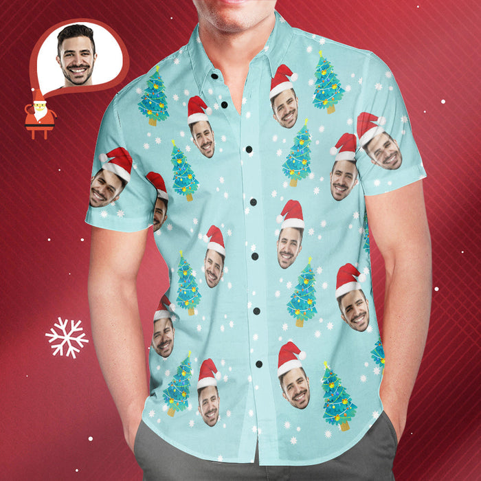 Custom Face Christmas Tree Hawaiian Shirts Personalized Photo Shirts Gift For Men