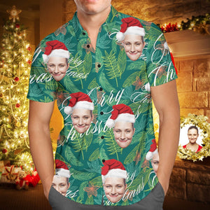 Custom Face Personalized Merry Christmas Hawaiian Shirt All Over Print Leaves