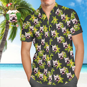 Custom Hawaiian Shirt with Dog Face Personalized Hawaiian Shirt Green All Over Print Hawaiian Shirt