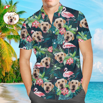 Face on Shirts Custom Hawaiian Shirt with Face Leaves & Flamingo Button Down Shirts