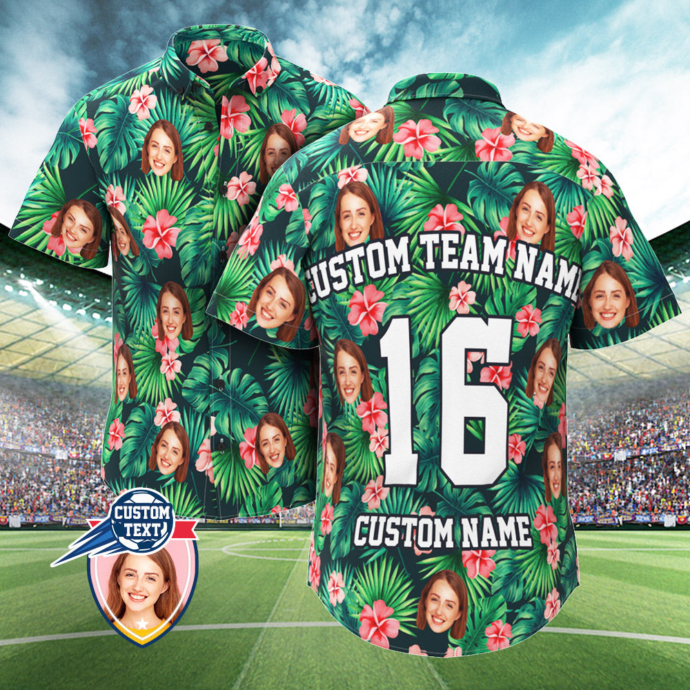Custom Printed Hawaiian Shirt for Fans Personalized Face and Text Hawaiian Shirt Gift for fans - Red Flowers Design
