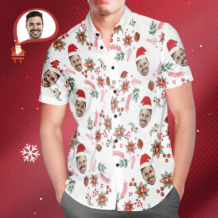 Custom Face Christmas Pattern Hawaiian Shirts Funny Personalized Photo Hawaiian Shirt For Men