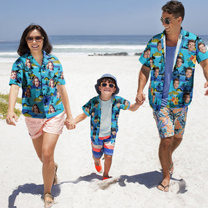 Custom Photo Hawaiian Shirt Couple Outfit Parent-child Wears Personalised Face Hawaiian Shirt Gift Vice City