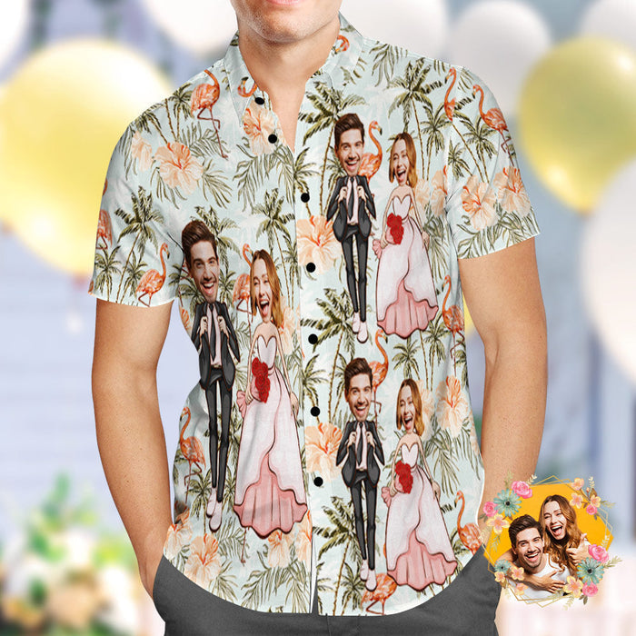 Wedding gifts, Custom Hawaiian Shirt Personalized Flamingo and Coconut Trees Wedding Hawaiian Shirt