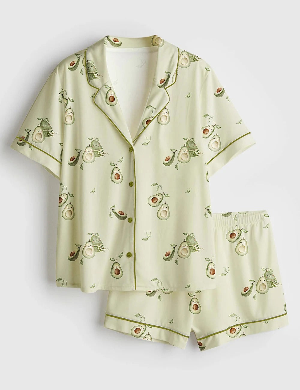Women’s Cute Avocado Fruit Short Sleeve Satin Pajama Set