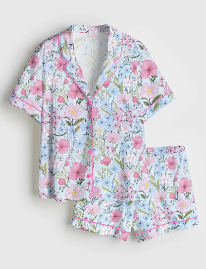 Women’s Flower Garden Short Sleeve Satin Pajama Set