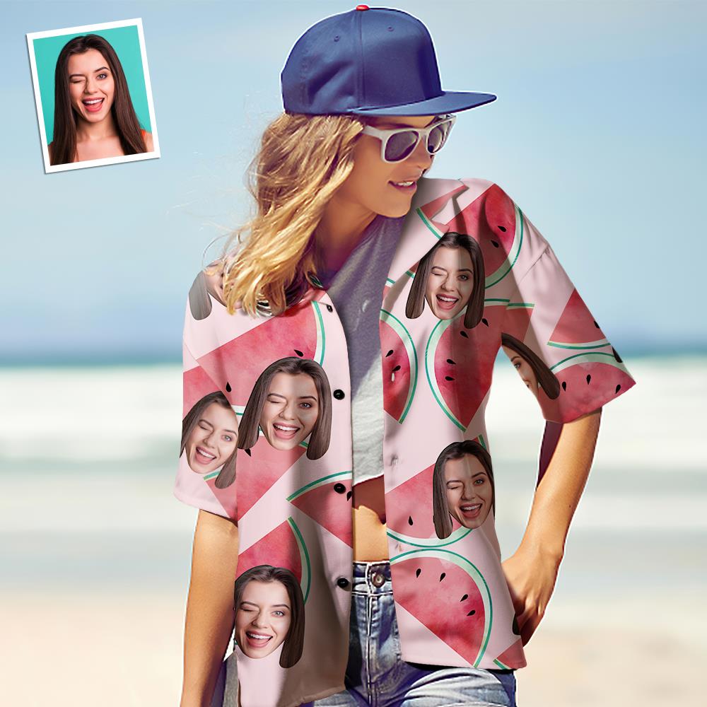Custom Face Hawaiian Shirt for Women Personalized Women's Photo Hawaiian Shirt Gift for Her - Watermelon