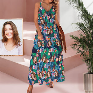 Custom Face Sling Hawaiian Style Long Dress Colorful Flowers