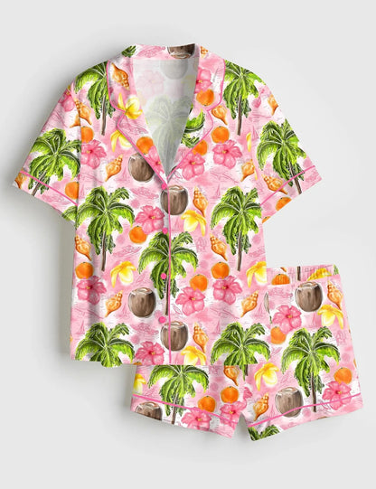 Women’s Florida Travel Pink Short Sleeve Satin Pajama Set