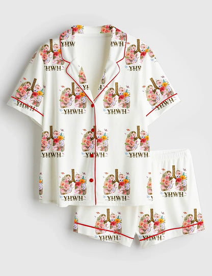 Women’s YHWH Lungs Christian Every Breath Speak His Name Jesus Short Sleeve Satin Pajama Set
