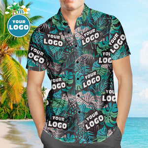 Custom Logo Hawaiian Shirts Summer Leaves Personalized Aloha Beach Shirt For Men