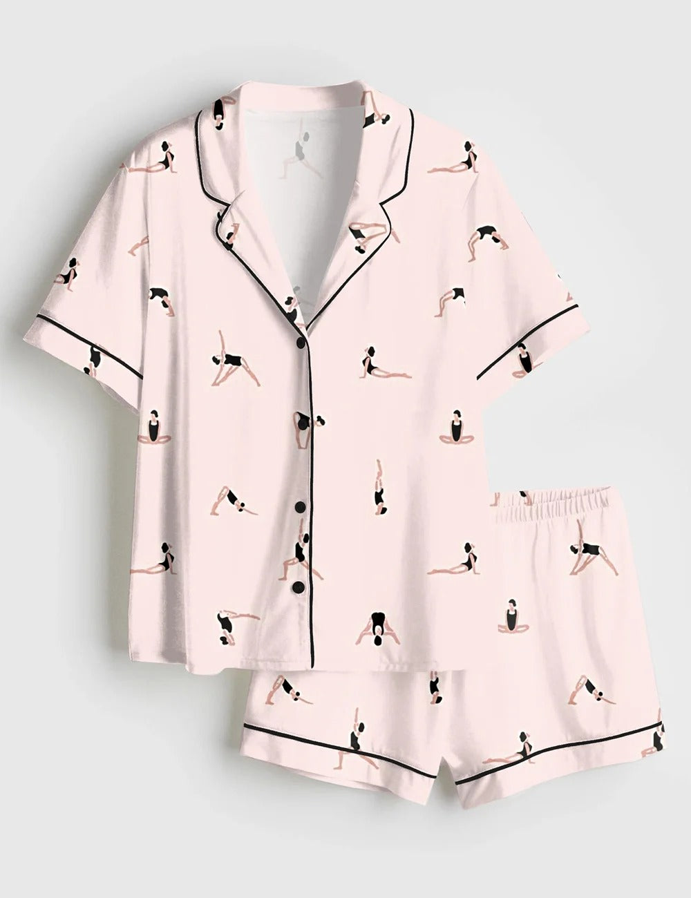 Women’s Yoga Sports Pink Short Sleeve Satin Pajama Set