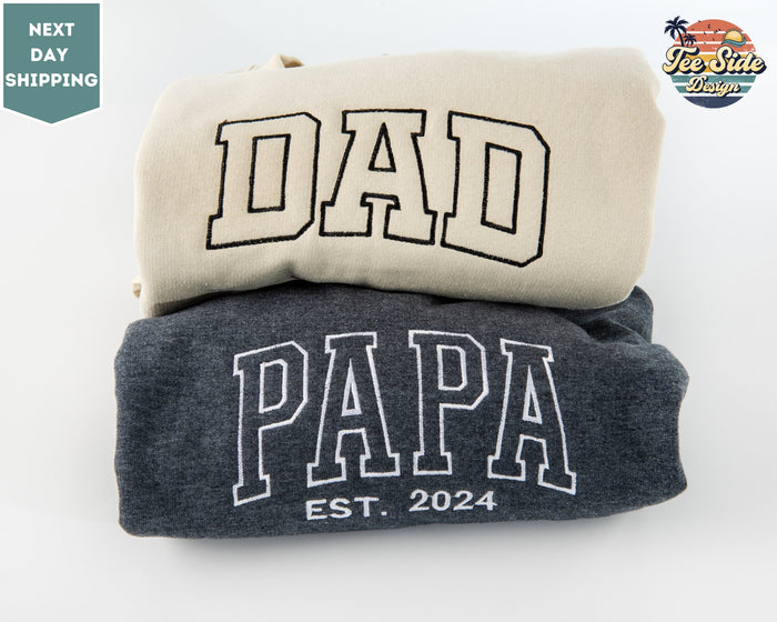 Embroidered Papa Est Sweatshirt, Custom Father Embroidered Gifts, Gift Tee For New Dad, Embroidered Grandpa Sweatshirt